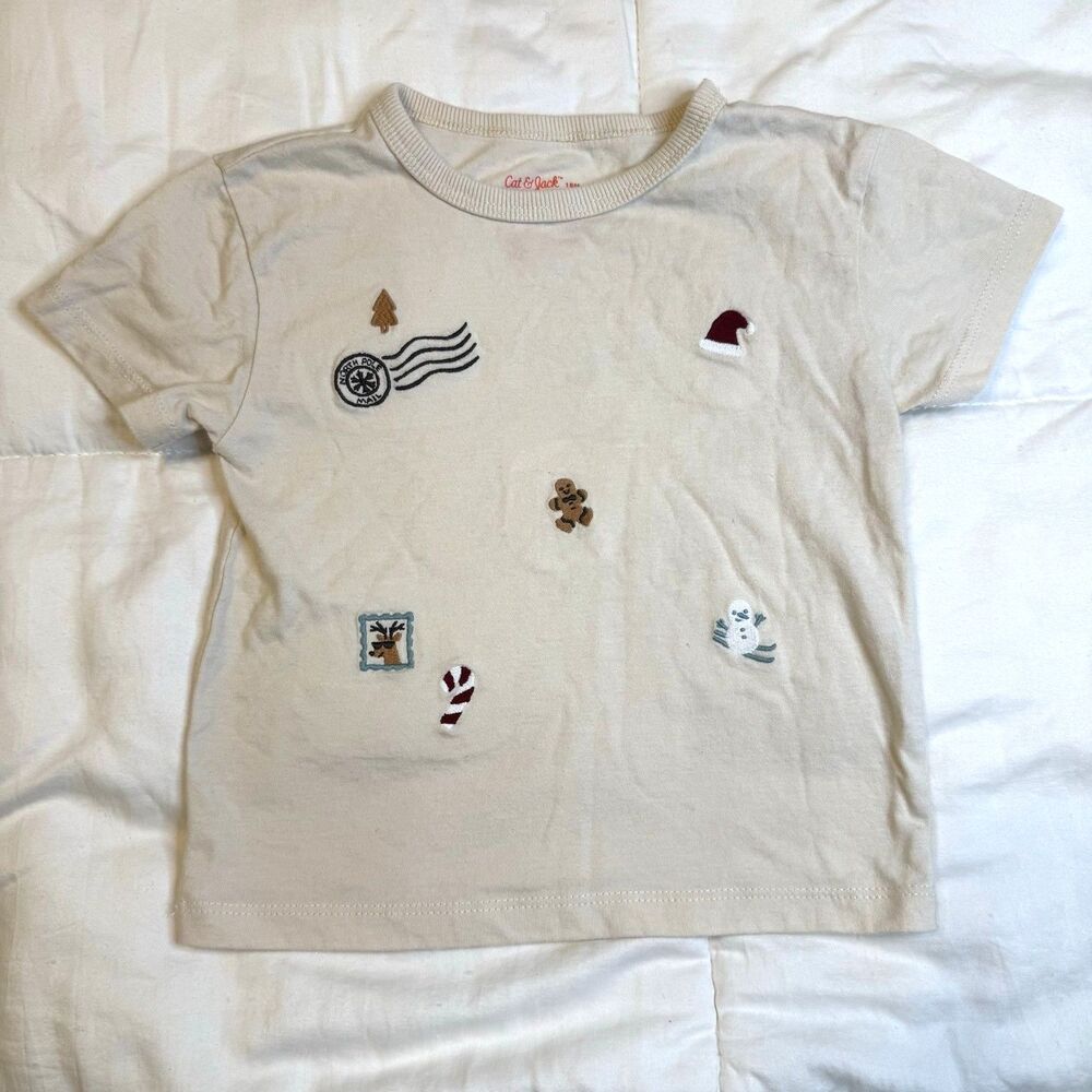 Cat & Jack 18m Cream Holiday Patch Short Sleeve Tee